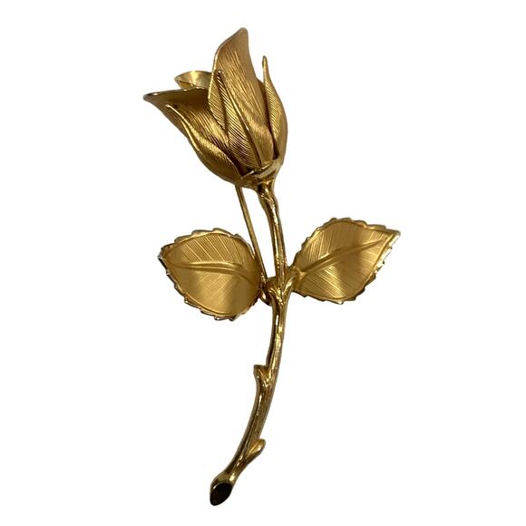 Vintage 60s Large Gold Single Rose Brooch Pin | 2.75" - Picture 3 of 6